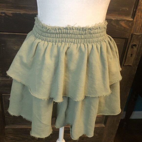 Aerie Mini Skirt Tiered Size M Sweatshirt Material Pull On Green Cotton Soft - Picture 2 of 7